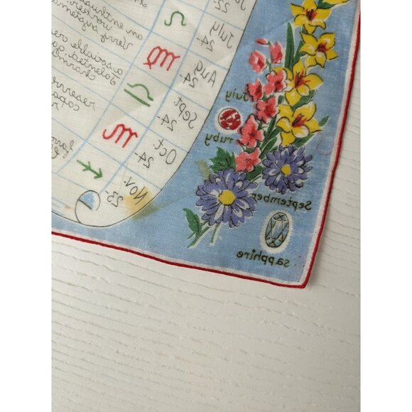 Vintage Handkerchief 1950’s Burmel Astrological Zodiac Signs chart floral 13 in - Picture 6 of 6